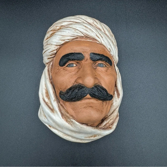 Rare Vintage Arab Man Chalkware Head Made In England - Picture 1 of 13